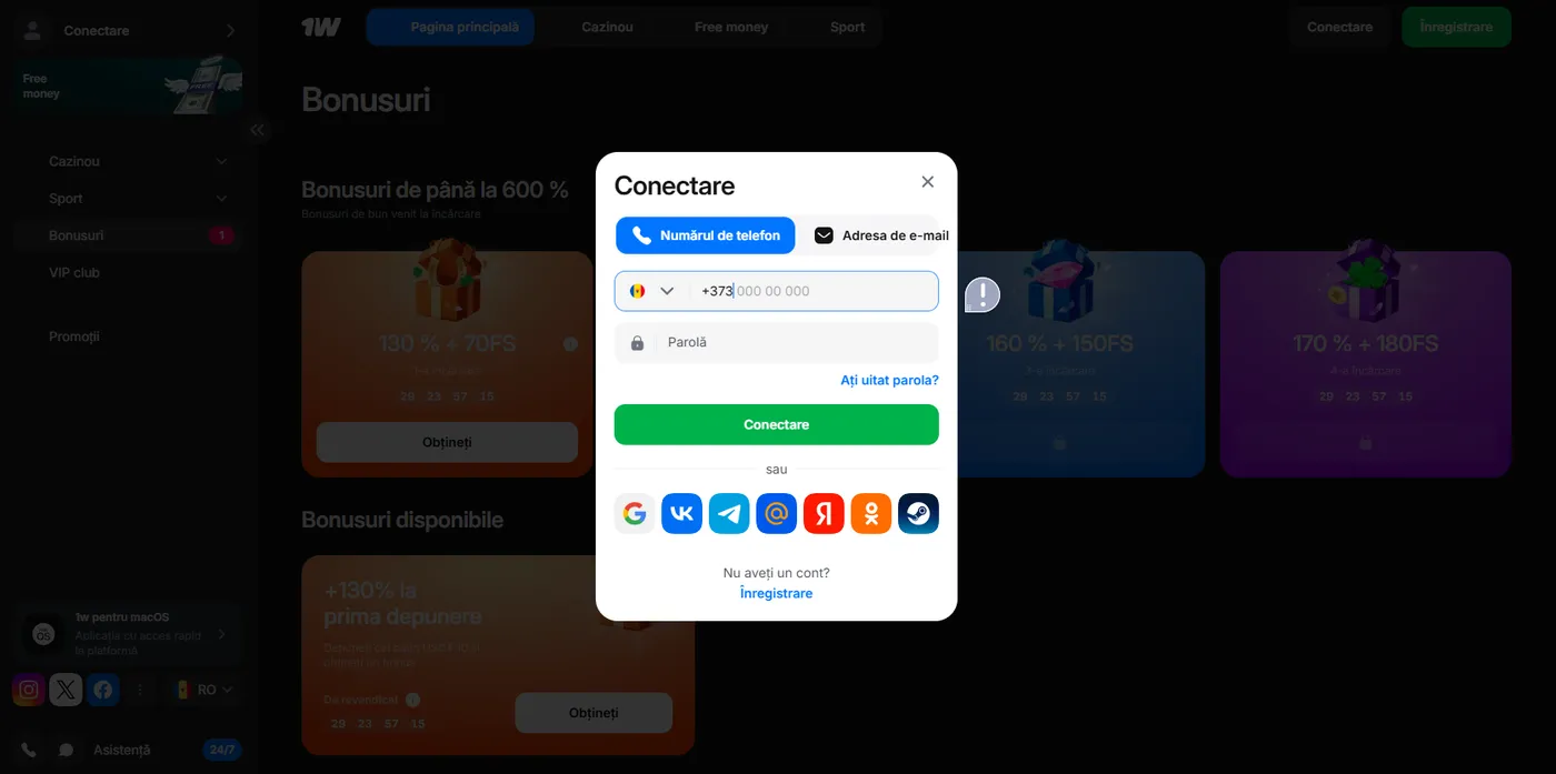 Crearea și gestionarea contului pe 1Win